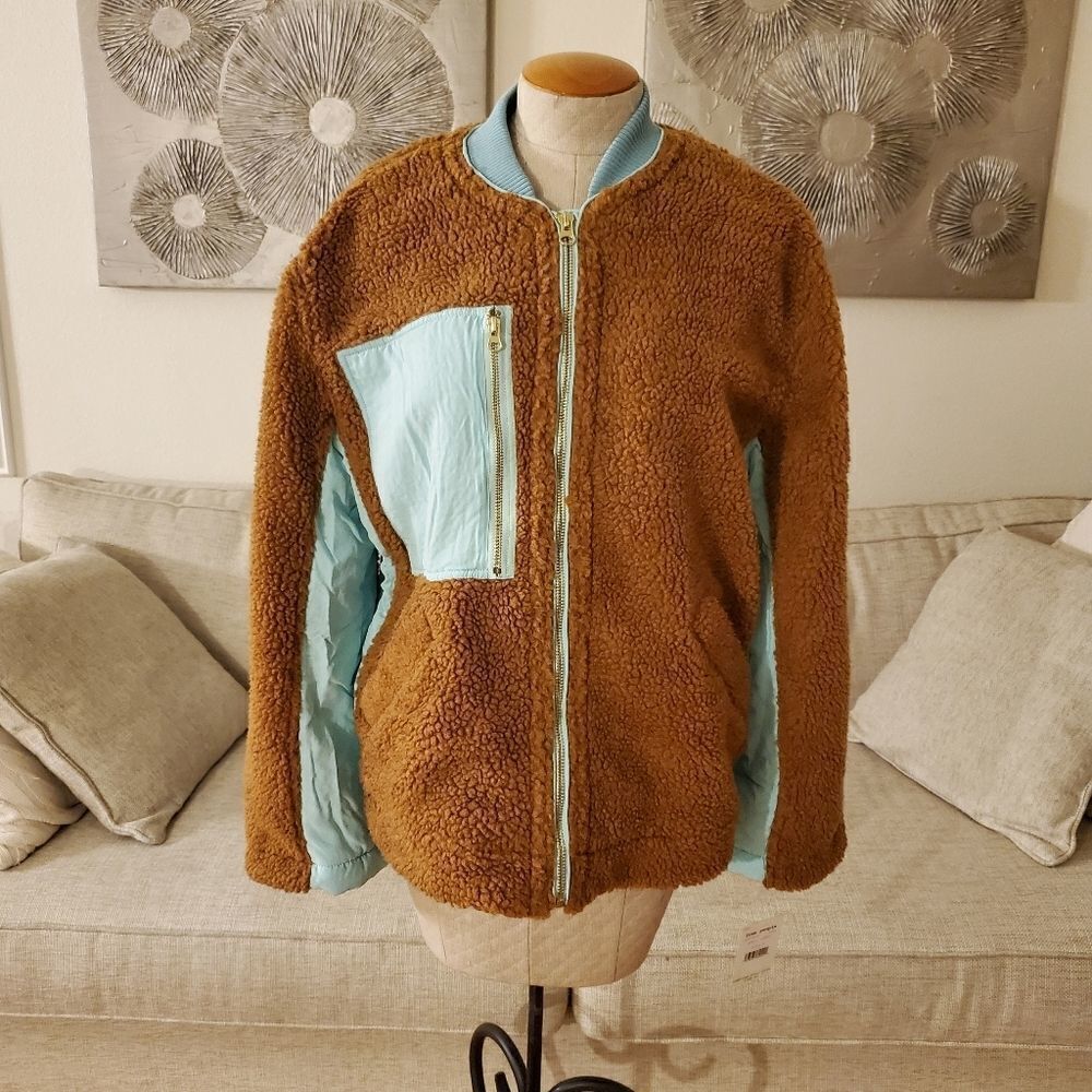 Free People Rivington Sherpa Jacket size Small in Amber Combo - NEW - Picture 6 of 16